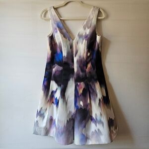 Rickie Freeman Teri Jon Sleeveless Dress Multi Watercolor Black Blue White Sz 6
